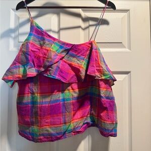 NWT A New Day Colorful Plaid Ruffle Women Top Size XL